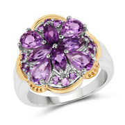 Bids.com Two Tone Plated 2.66 Carat Genuine Amethyst .925 Sterling Silver Ring Rings White Smoke size 8.00,size 6.00,size 7.00,size 9.00