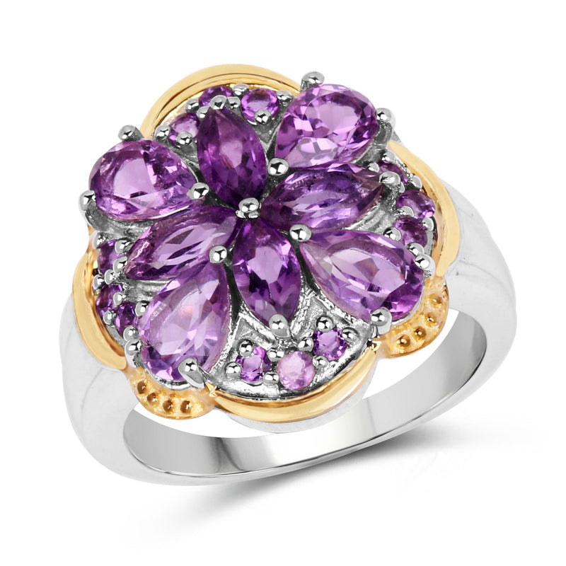 Bids.com Two Tone Plated 2.66 Carat Genuine Amethyst .925 Sterling Silver Ring Rings White Smoke size 8.00,size 6.00,size 7.00,size 9.00