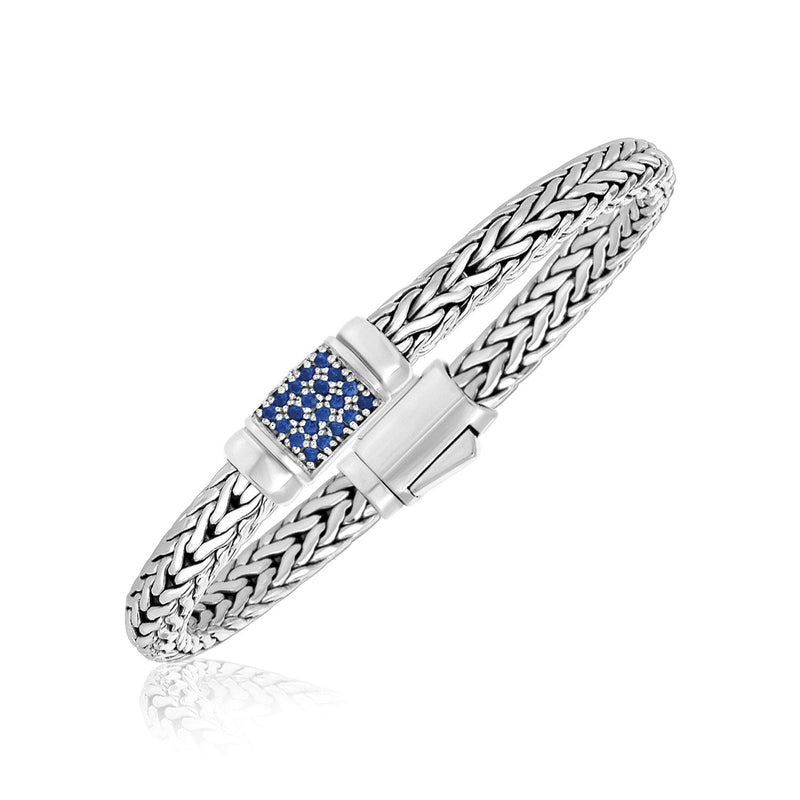 Bids.com Sterling Silver Weave Motif Bracelet with Blue Sapphire Embellishments Bracelets White Smoke 7.5 / Sterling Silver