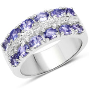 Bids.com 2.05 Carat Genuine Tanzanite and White Topaz .925 Sterling Silver Ring Rings White Smoke size 6.00,size 7.00,size 8.00,size 9.00,size 5.00,size 10.00