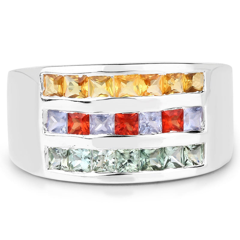 Bids.com 1.69 Carat Genuine Multi Sapphire .925 Sterling Silver Ring Rings White Smoke size 8.00,size 6.00,size 7.00