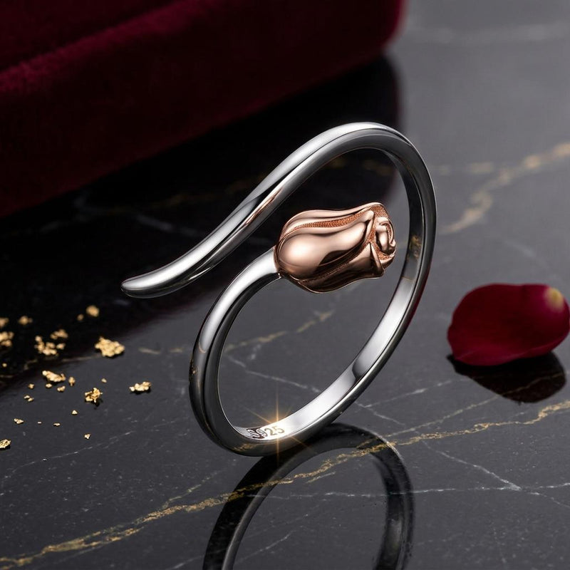 Bids.com 925 Sterling Silver Ring with Rose Gold and Platinum Plating, 0.4*0.6cm for Women Rings Black