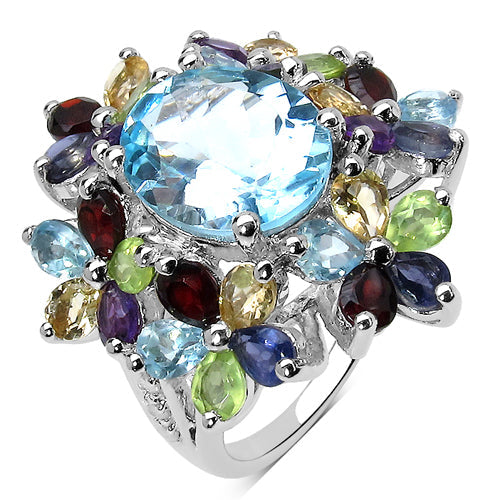 Bids.com 10.34 Carat Genuine Multi Stone .925 Sterling Silver Ring Rings White Smoke size 7.00,size 6.00,size 8.00,size 9.00
