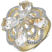 Bids.com 14K Yellow Gold Plated 6.69 Carat Genuine Crystal Quartz & White Diamond .925 Sterling Silver Ring Rings White Smoke size 8.00,size 6.00,size 7.00,size 9.00