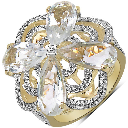 Bids.com 14K Yellow Gold Plated 6.69 Carat Genuine Crystal Quartz & White Diamond .925 Sterling Silver Ring Rings White Smoke size 8.00,size 6.00,size 7.00,size 9.00