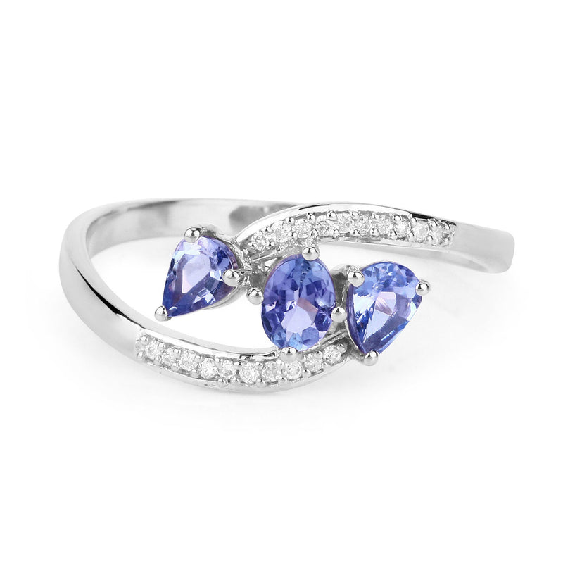 Bids.com 0.51 Carat Genuine Tanzanite and White Diamond 14K White Gold Ring Rings White Smoke size 7.00,size 5.00,size 6.00,size 8.00,size 9.00