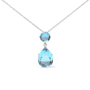 Bids.com 18K White Gold Diamond Accent and Round London Blue Topaz and Pear Cut Sky Blue Topaz Dangle Drop 18" Pendant Necklace (G-H Color, SI1-SI2 Clarity) Necklaces White Smoke White.Gold / 18