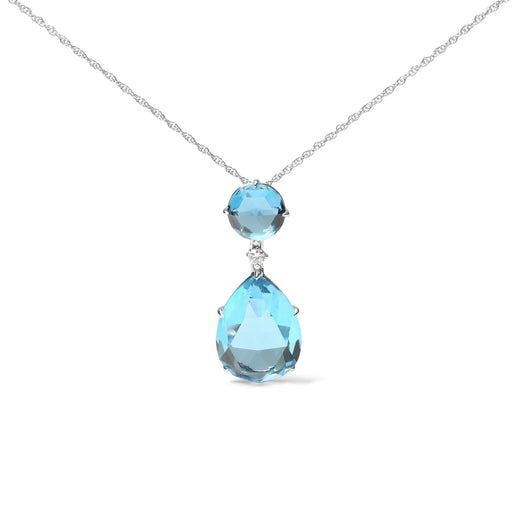 Bids.com 18K White Gold Diamond Accent and Round London Blue Topaz and Pear Cut Sky Blue Topaz Dangle Drop 18" Pendant Necklace (G-H Color, SI1-SI2 Clarity) Necklaces White Smoke White.Gold / 18