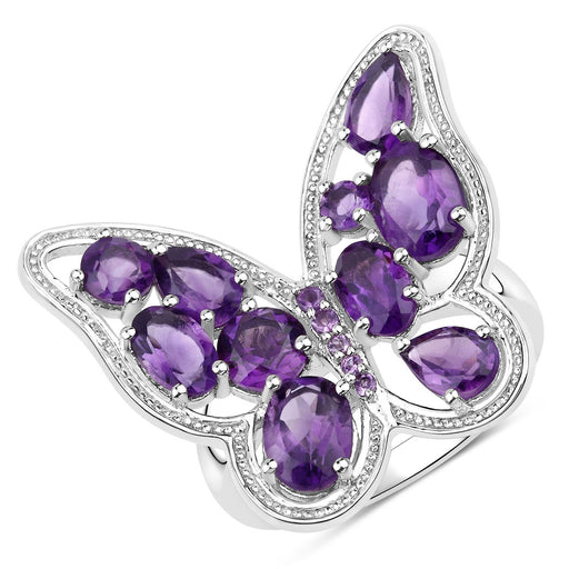 Bids.com 4.32 Carat Genuine Amethyst .925 Sterling Silver Ring Rings White Smoke size 6.00,size 7.00,size 8.00