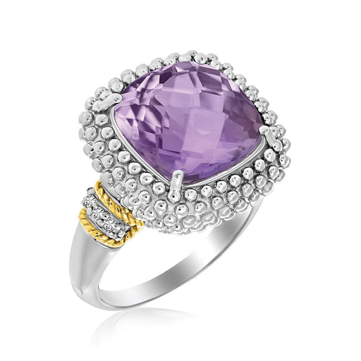 Bids.com 18k Yellow Gold & Sterling Silver Popcorn Ring with Amethyst and Diamond Accents Rings White Smoke 7 / Yellow Gold & Sterling Silver,8 / Yellow Gold & Sterling Silver