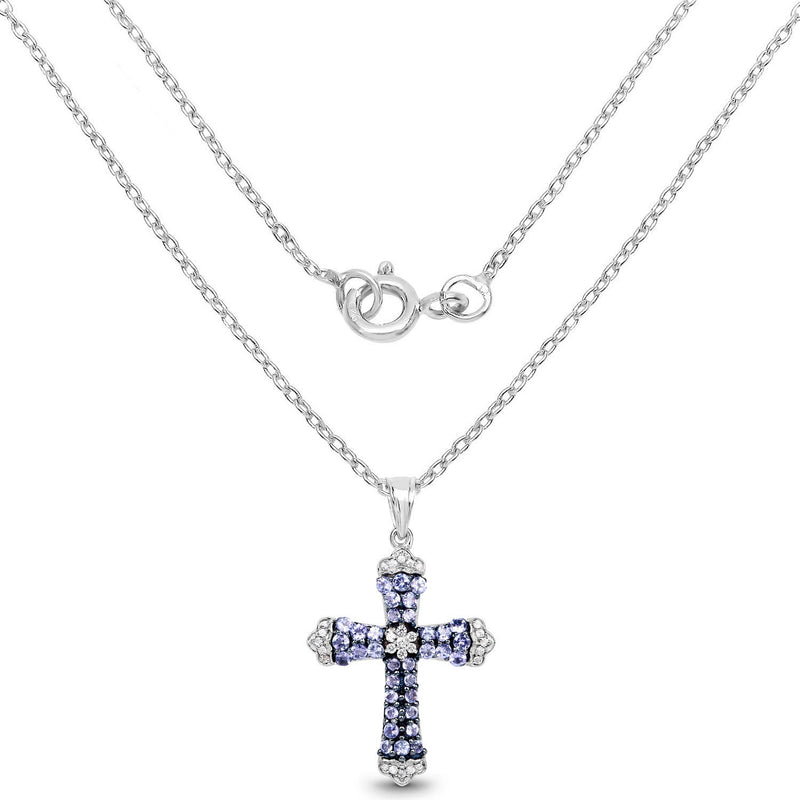 Bids.com 1.84 Carat Genuine Tanzanite and White Zircon .925 Sterling Silver Pendant Pendants White Smoke