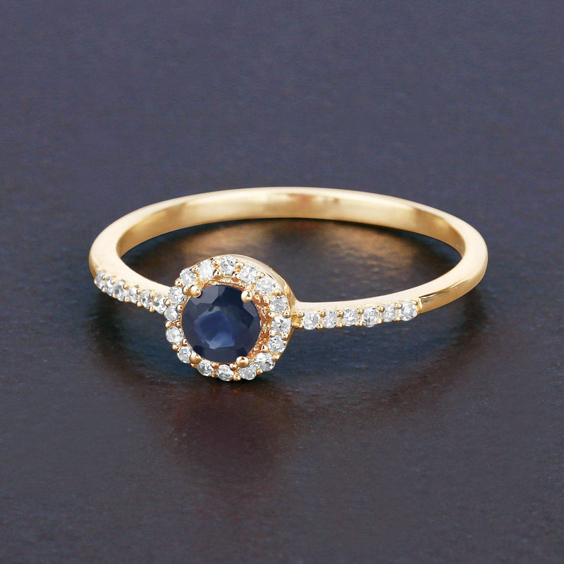 Bids.com 0.38 Carat Genuine Blue Sapphire and White Diamond 14K Yellow Gold Ring Rings Dark Slate Gray size 5.00,size 6.00,size 7.00,size 8.00,size 9.00
