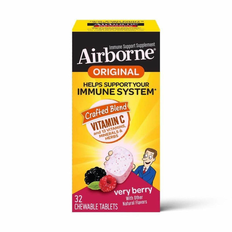 Airborne Airborne Kids Immune Support Chewable Tablets, Very Berry, 32 Tablets Per Box Vitamins & Supplements White Smoke