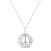 Bids.com Matte Finish .925 Sterling Silver Diamond Accent Dancing Peace Sign 18" Pendant Necklace (I-J Color, I1-I2 Clarity) Necklaces White Smoke White.Sterling Silver / 18