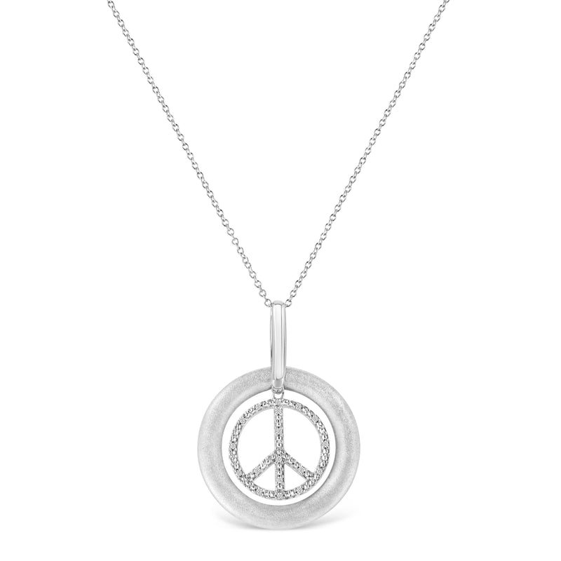 Bids.com Matte Finish .925 Sterling Silver Diamond Accent Dancing Peace Sign 18" Pendant Necklace (I-J Color, I1-I2 Clarity) Necklaces White Smoke White.Sterling Silver / 18