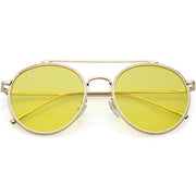 zeroUV Modern Slim Round Color Tone Aviator Sunglasses A871 Sunglasses White Smoke Gold Yellow