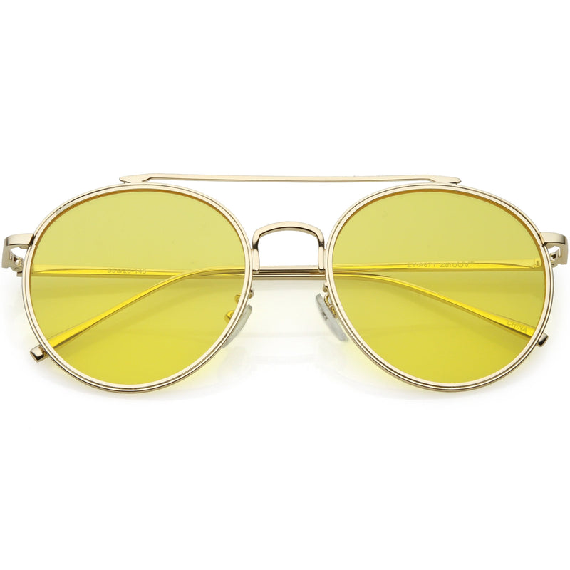 zeroUV Modern Slim Round Color Tone Aviator Sunglasses A871 Sunglasses White Smoke Gold Yellow