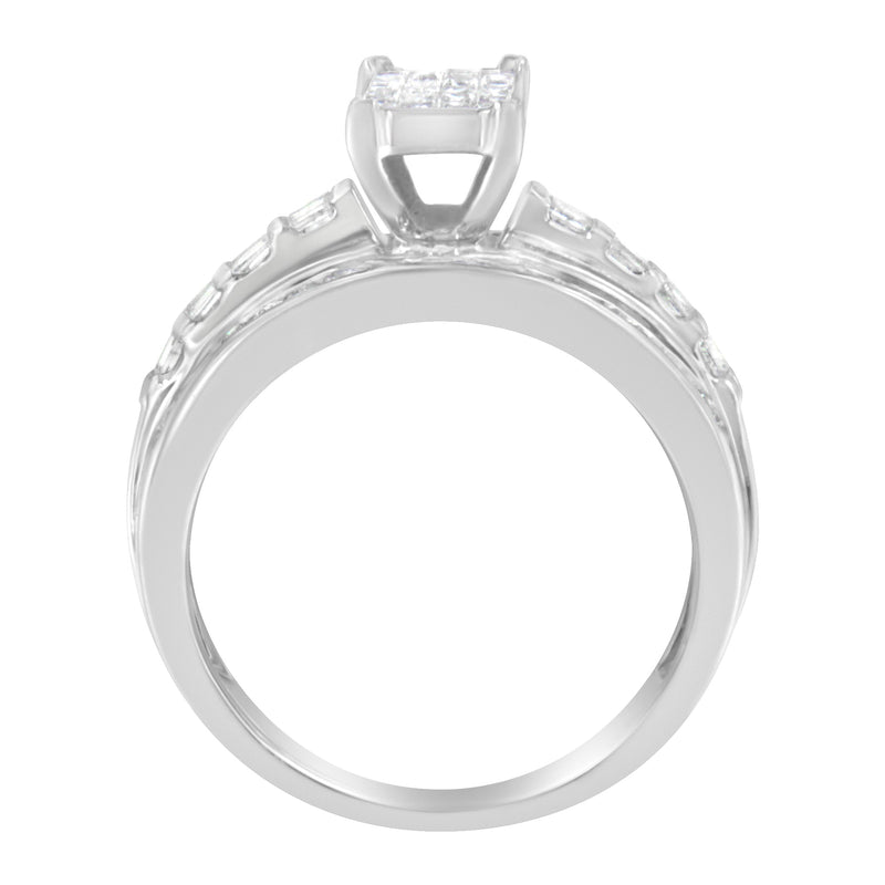 Bids.com 14K White Gold 1.0 Cttw Mixed-Cut Diamond Rectangle Invisible-Set Composite Cluster Ring with Bar- and Channel-Set Band (H-I Color, SI2-I1 Clarity) - Size 7 Rings White Smoke 7.25 / 14k White Gold,7 / White.Gold