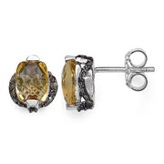Bids.com 3.14 Carat Genuine Citrine & Black Diamond .925 Sterling Silver Earrings Earrings White Smoke