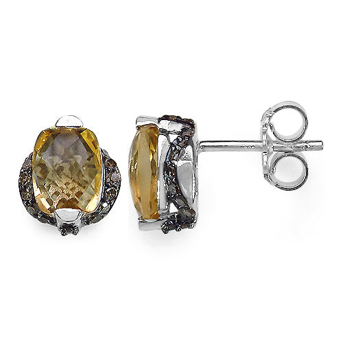 Bids.com 3.14 Carat Genuine Citrine & Black Diamond .925 Sterling Silver Earrings Earrings White Smoke