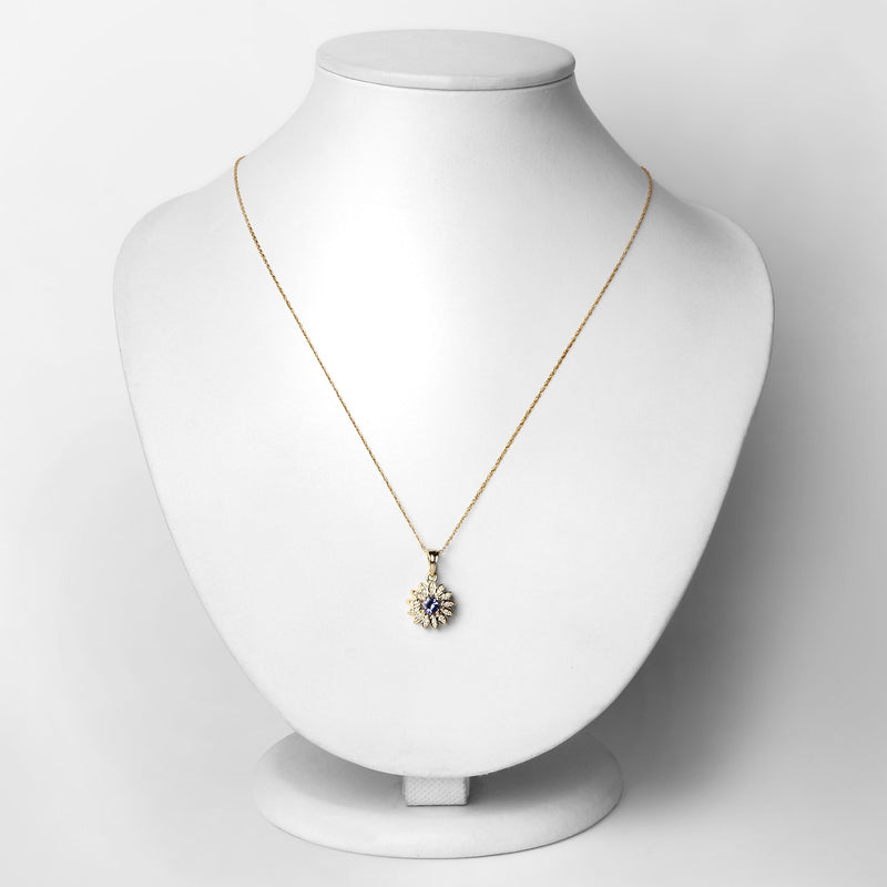 Bids.com 0.31 Carat Genuine Tanzanite and White Diamond 14K Yellow Gold Pendant Pendants Lavender