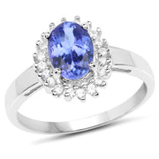Bids.com 1.45 Carat Genuine Tanzanite and White Zircon .925 Sterling Silver Ring Rings White Smoke size 6.00,size 7.00,size 8.00,size 9.00