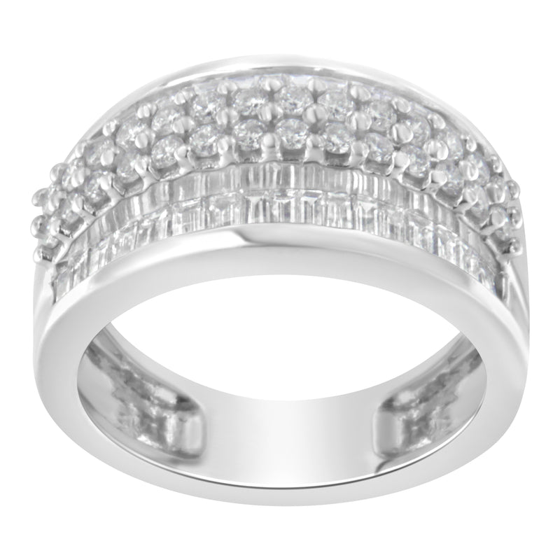 Bids.com 14K White Gold Round and Baguette Diamond Ring (1 1/2 Cttw, F-G Color, SI1-SI2 Clarity) - Size 6-3/4 Rings White Smoke 7.25 / 14k White Gold,6.75 / White.Gold,7 / White.Gold,8 / White.Gold