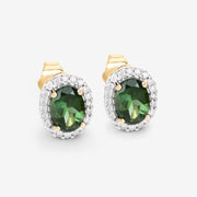 Bids.com 1.92 Carat Genuine Green Tourmaline and White Diamond 14K Yellow Gold Earrings Earrings White Smoke