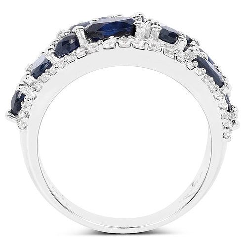 Bids.com 3.61 Carat Genuine Blue Sapphire and White Zircon .925 Sterling Silver Ring Rings White Smoke size 7.00,size 5.00,size 6.00,size 8.00,size 9.00
