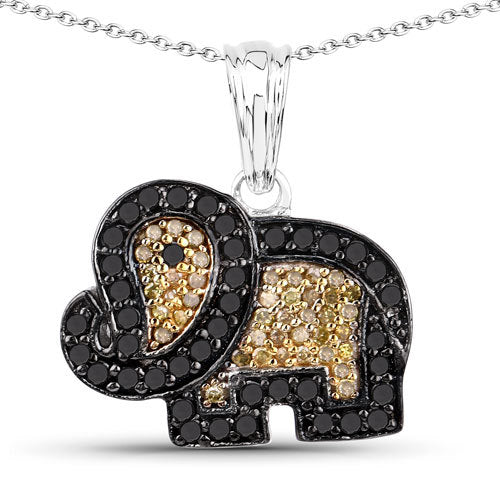 Bids.com 0.89 Carat Genuine Black Diamond and Yellow Diamond .925 Sterling Silver Pendant Pendants White Smoke