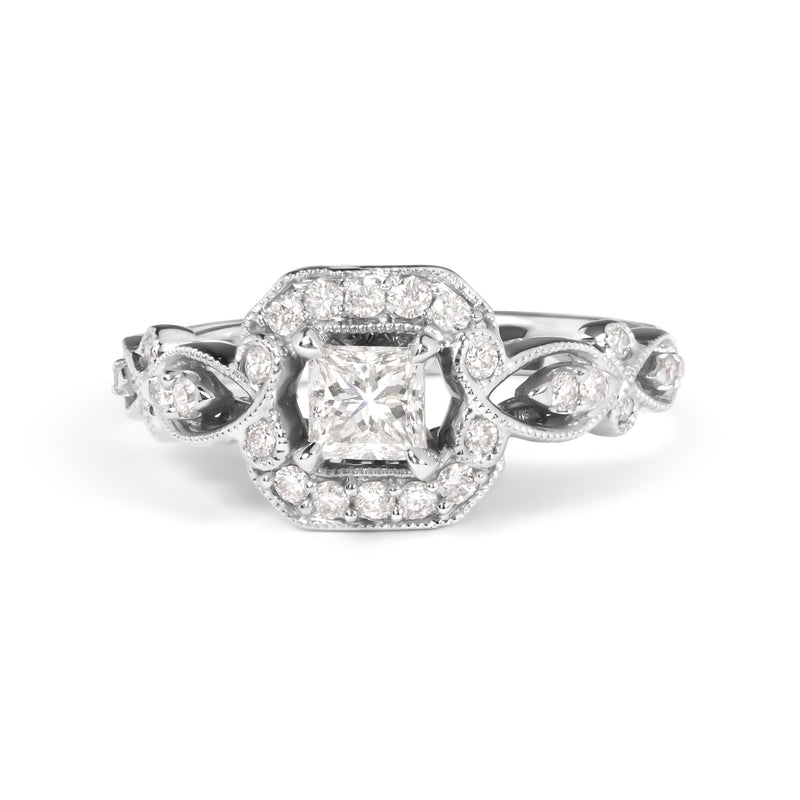 Bids.com 14K White Gold Diamond 3/4 Cttw Diamond Halo Style and Woven Shank Engagement Ring (G-H Color, VS2-SI1 Clarity) - Size 7 Rings White Smoke 7 / White.Gold