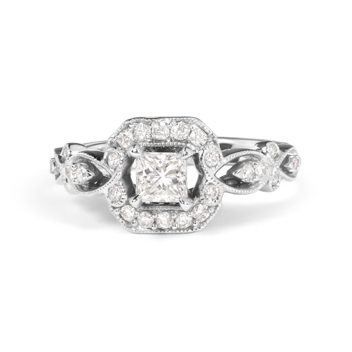 Bids.com 14K White Gold Diamond 3/4 Cttw Diamond Halo Style and Woven Shank Engagement Ring (G-H Color, VS2-SI1 Clarity) - Size 7 Rings White Smoke 7 / White.Gold