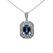 Bids.com .925 Sterling Silver Blue Topaz and Diamond Accent Art Deco Style 18" Pendant Necklace (I-J Color, I1-I2 Clarity) Necklaces White Smoke White.Sterling Silver / 18