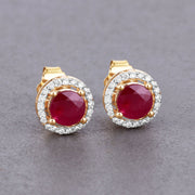 Bids.com 1.22 Carat Genuine Ruby and White Diamond 14K Yellow Gold Earrings Earrings Dark Gray