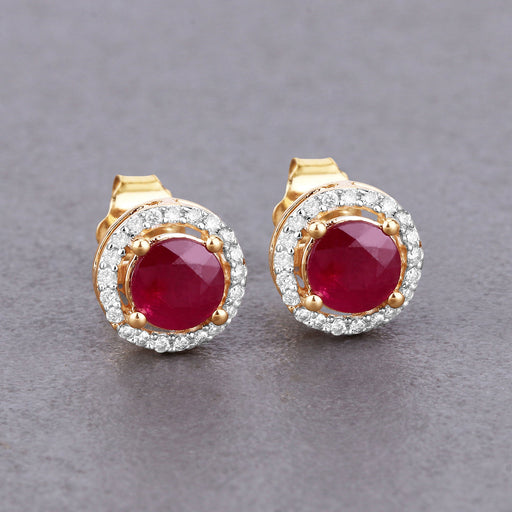 Bids.com 1.22 Carat Genuine Ruby and White Diamond 14K Yellow Gold Earrings Earrings Dark Gray