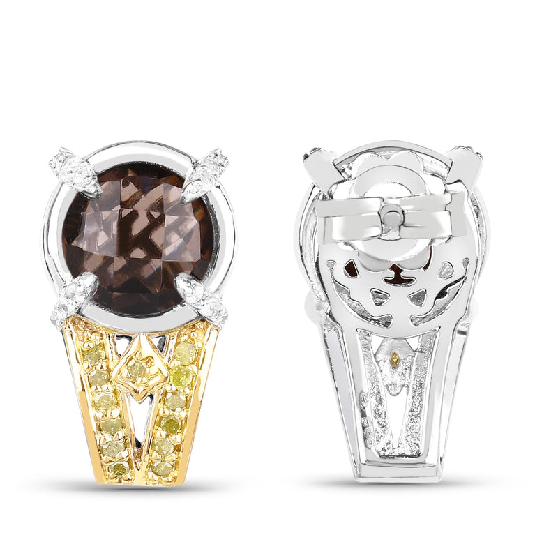 Bids.com 3.75 Carat Genuine Smoky Quartz, Yellow Diamond and White Diamond .925 Sterling Silver Earrings Earrings White Smoke