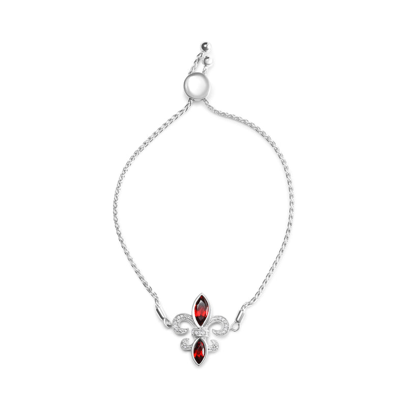 Bids.com .925 Sterling Silver Marquise Garnet  and Diamond Accent Lariat 4â€-10â€ Fleur De Lis Adjustable Bolo Bracelet (H-I Color, SI1-SI2 Clarity) Bracelets White Smoke White.Sterling Silver / 7