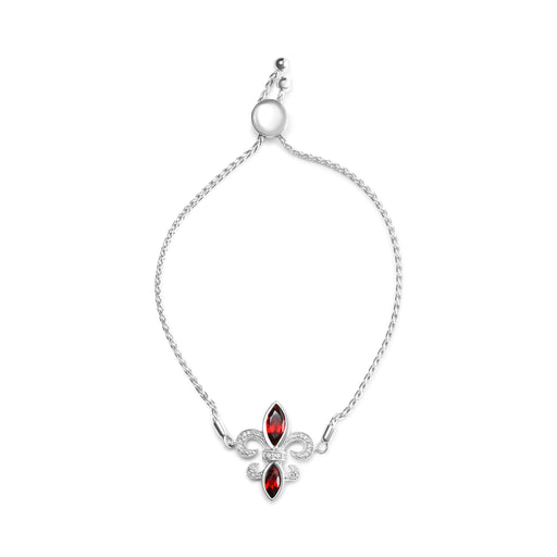 Bids.com .925 Sterling Silver Marquise Garnet  and Diamond Accent Lariat 4â€-10â€ Fleur De Lis Adjustable Bolo Bracelet (H-I Color, SI1-SI2 Clarity) Bracelets White Smoke White.Sterling Silver / 7