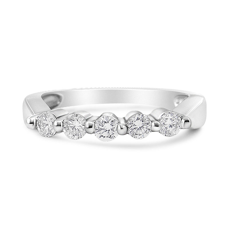 Bids.com 14K White Gold 1/2 Cttw Round-Cut 5-Stone Diamond Ring (H-I Color, SI1-SI2 Clarity) Size 7 Rings White Smoke 7 / White.Gold