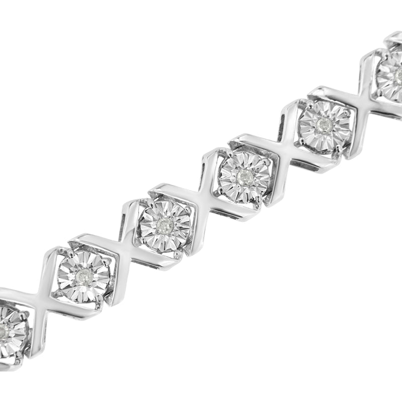 Bids.com .925 Sterling Silver 1/4 Cttw Miracle Set Diamond "X" Link Bracelet (I-J Color, I3 Clarity) - 7.25" Bracelets White Smoke White.Sterling Silver / 7.25