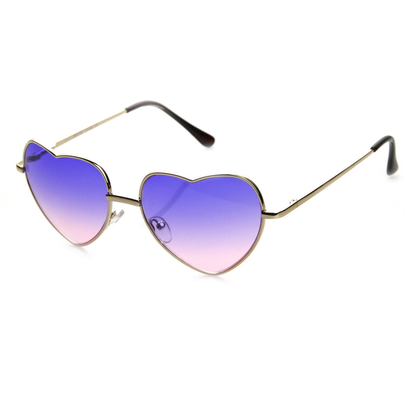 zeroUV Cute Metal Heart Shape Rainbow Color Lens Sunglasses 9205 Sunglasses White Smoke Light Gold Blue Pink,Light Gold Blue Yellow,Light Gold Pink Blue,Light Gold Pink Yellow,Light Gold Lavender Pink,Gold Amber Pink