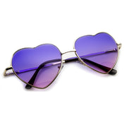 zeroUV Cute Metal Heart Shape Rainbow Color Lens Sunglasses 9205 Sunglasses White Smoke Light Gold Blue Pink,Light Gold Blue Yellow,Light Gold Pink Blue,Light Gold Pink Yellow,Light Gold Lavender Pink,Gold Amber Pink