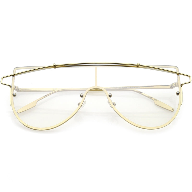 zeroUV Retro Futuristic Shield Mono Lens Color Tone Sunglasses C484 Glasses / Sunglasses White Smoke Gold Clear Tinted