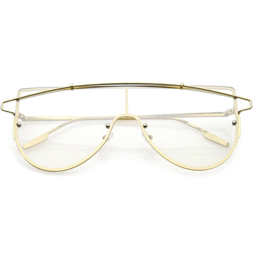 zeroUV Retro Futuristic Shield Mono Lens Color Tone Sunglasses C484 Glasses / Sunglasses White Smoke Gold Clear Tinted