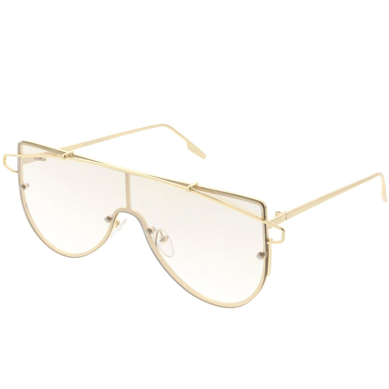 zeroUV Retro Futuristic Shield Mono Lens Color Tone Sunglasses C484 Glasses / Sunglasses White Smoke Black Red,Gold Pink,Gold Yellow,Gold Clear Tinted