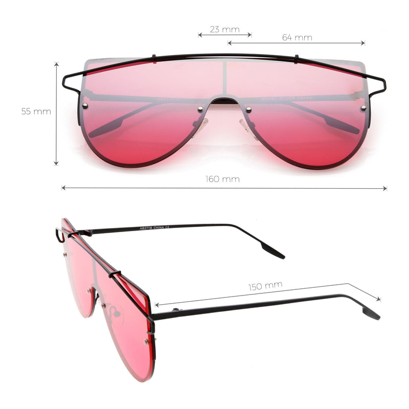 zeroUV Retro Futuristic Shield Mono Lens Color Tone Sunglasses C484 Glasses / Sunglasses White Smoke Black Red,Gold Pink,Gold Yellow,Gold Clear Tinted