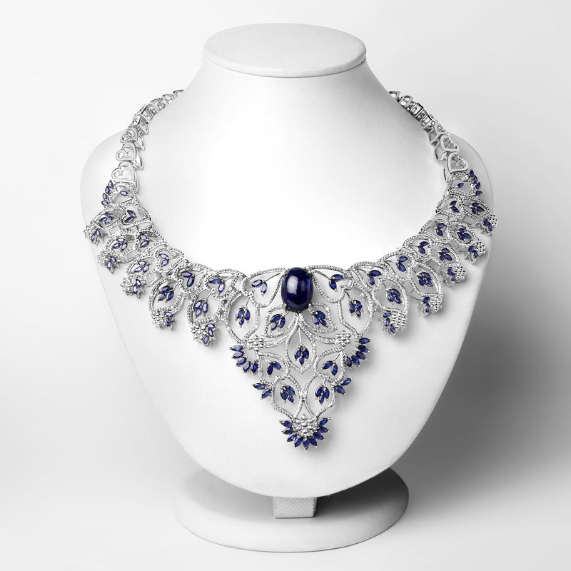 Bids.com 40.93 Carat Genuine Glass Filled Sapphire and White Diamond .925 Sterling Silver Necklace Necklaces Lavender