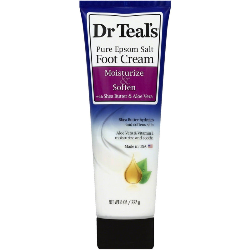Dr Teal's Dr Teal's Pure Epsom Salt Foot Cream, Moisturize & Soften With Shea Butter & Aloe Vera 8 Oz Foot Care White Smoke