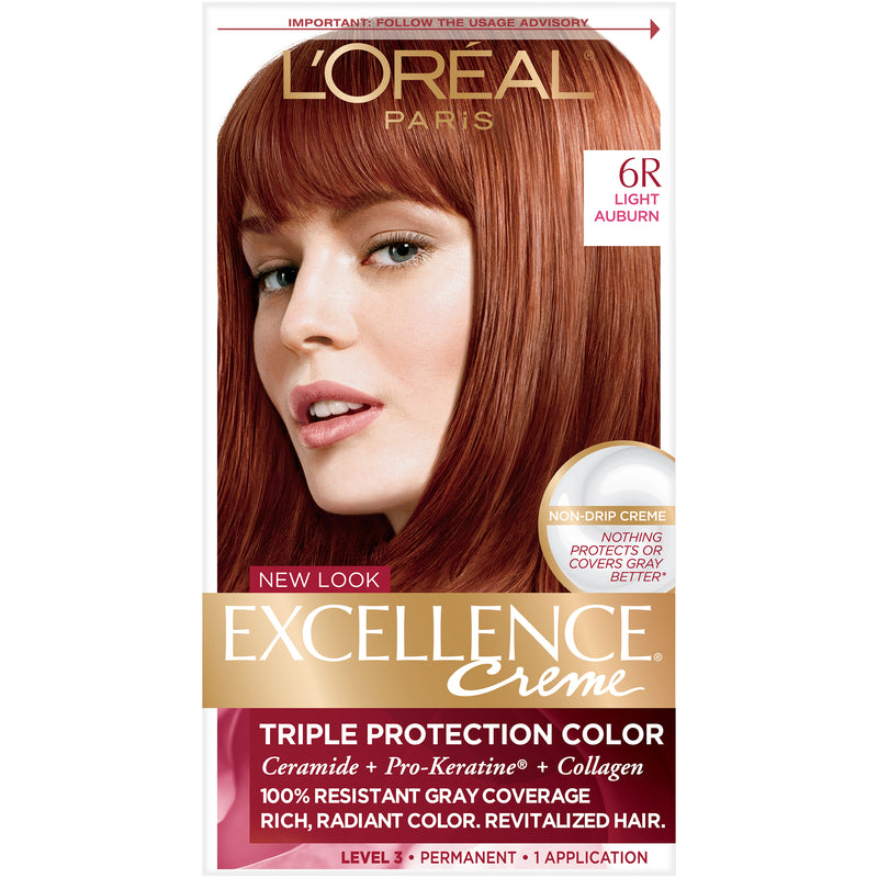 Excellence Excellence L'Oreal Paris Creme Permanent Triple Protection Hair Color, 6R Light Auburn, 1 Kit Hair Color Saddle Brown