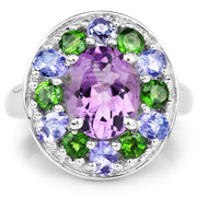 Bids.com 3.89 Carat Genuine Amethyst, Tanzanite & Chrome Diopside .925 Sterling Silver Ring Rings White Smoke size 6.00,size 7.00,size 8.00,size 9.00,size 5.00,size 10.00